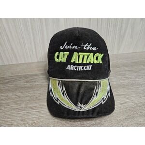 Vintage Arctic Cat Hat Join The Cat Attack Black Corduroy Snapback Snowmobile